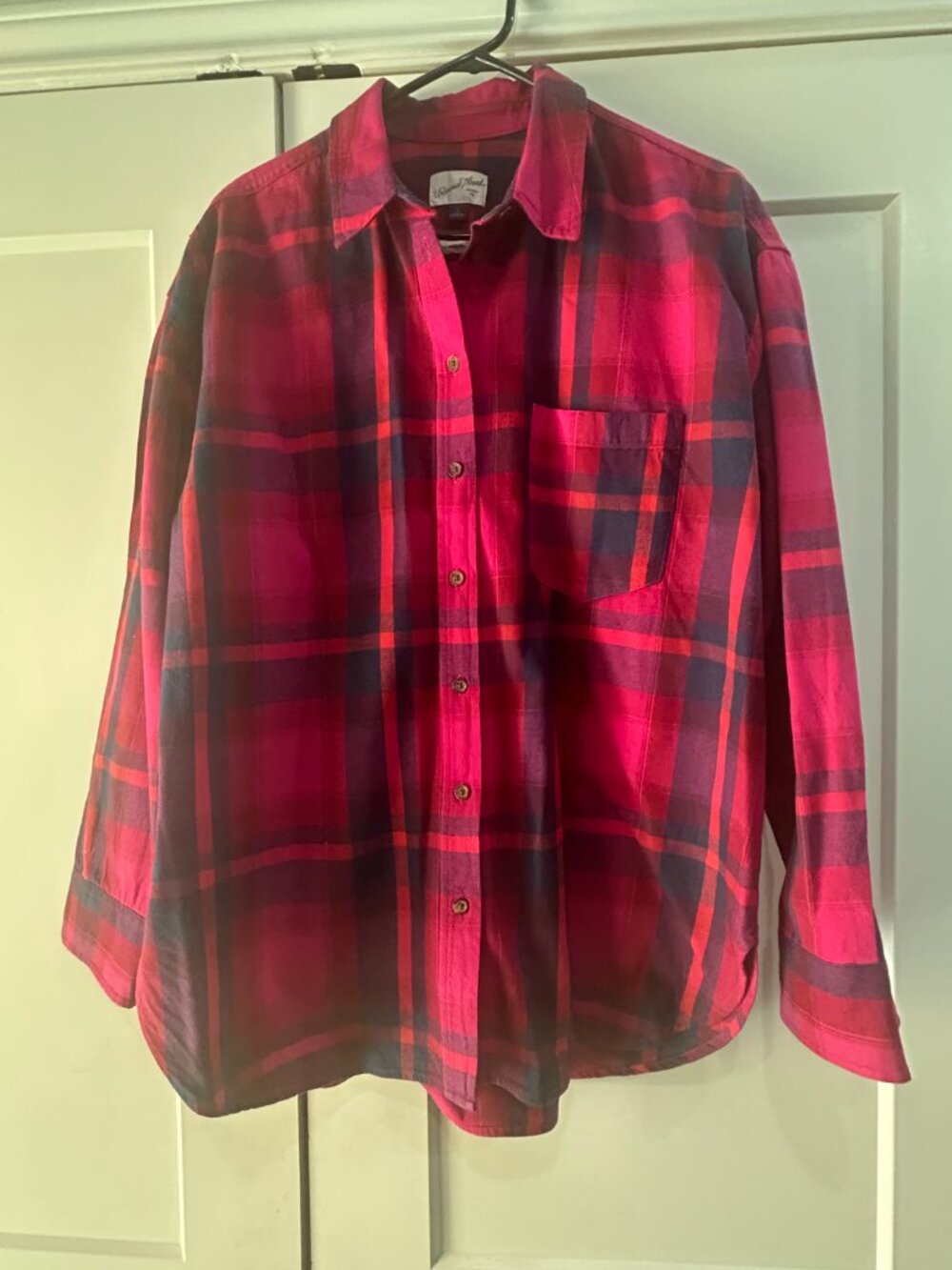 Universal Thread Red Navy Plaid Oversized Button Down Shirt Women’s L